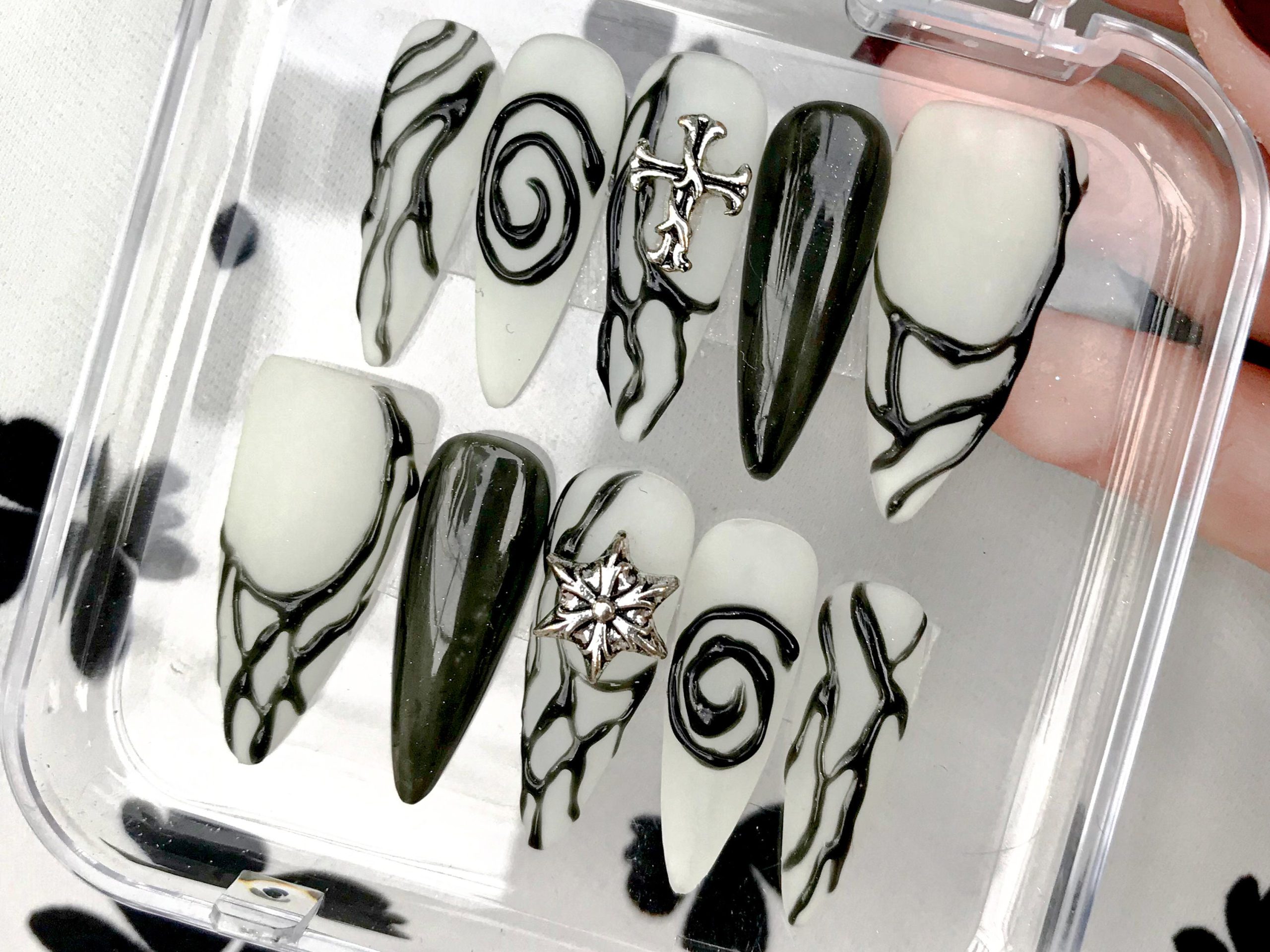 Sliver Cross Charm Press On Nails